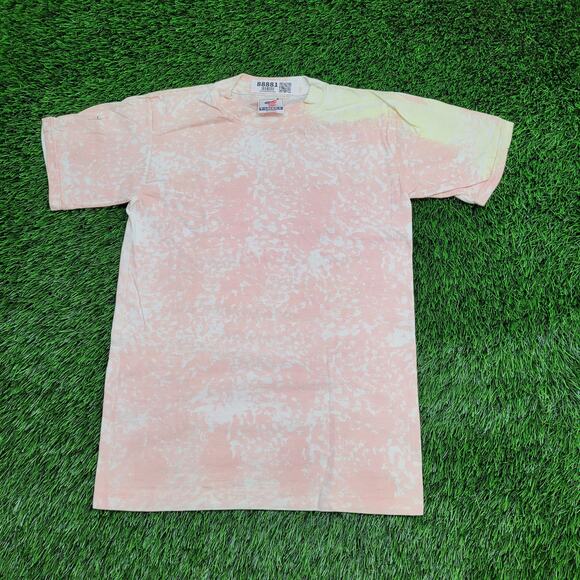 VTG 90s Pink and Yellow Bleached Tie-Dye T-Shirt Mens XS Pastel Single-Stitch - Picture 1 of 11